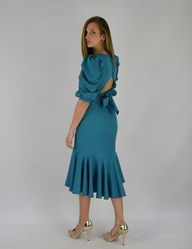 VESTIDO MIDI VOLANTE TURQUESA