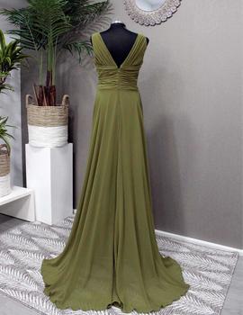 Vestido largo drapeado abertura oliva