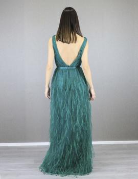 Vestido encajey plumas verde
