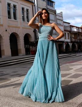 VESTIDO LARGO LUREX CELESTE