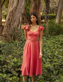 CONJUNTO TOP CON FALDA CAPA CORAL