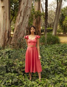 CONJUNTO TOP CON FALDA CAPA CORAL