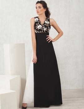 Vestido largo MONCHO HEREDIA negro y blanco