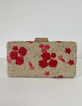 Cartera rafia bordada rojo