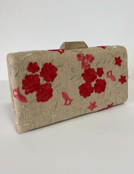 Cartera rafia bordada rojo