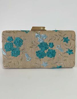 Cartera rafia bordada azul