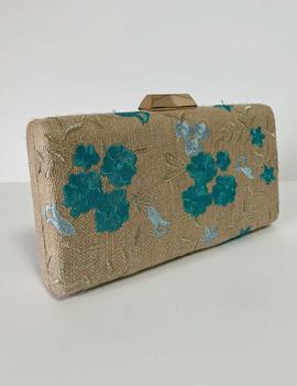 Cartera rafia bordada azul