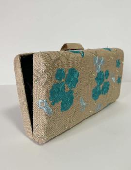 Cartera rafia bordada azul